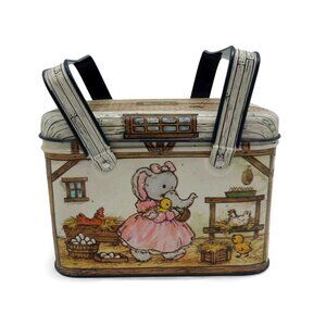 Farm Animal TIN LUNCHBOX with Dual Handles by Potpourri 80s Vintage